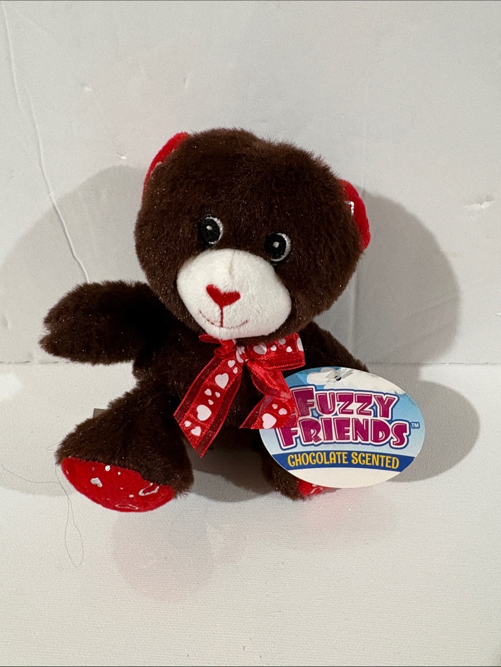 NWT FUZZY FRIENDS Brown Plush Bear with Red Accents